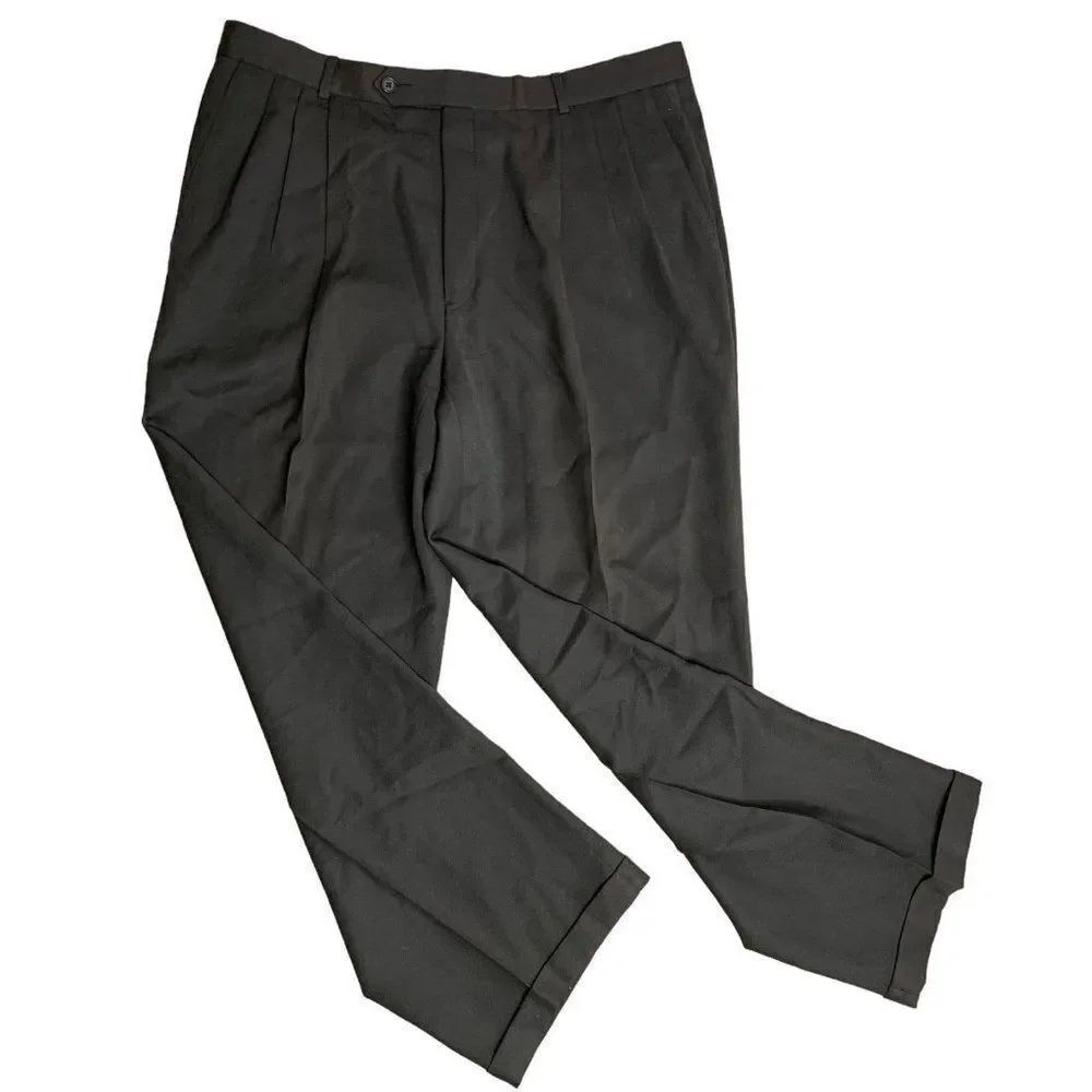 Vintage 80s Givenchy Pleated Front Pants 38 Brown Straight Leg Cuffed Pockets